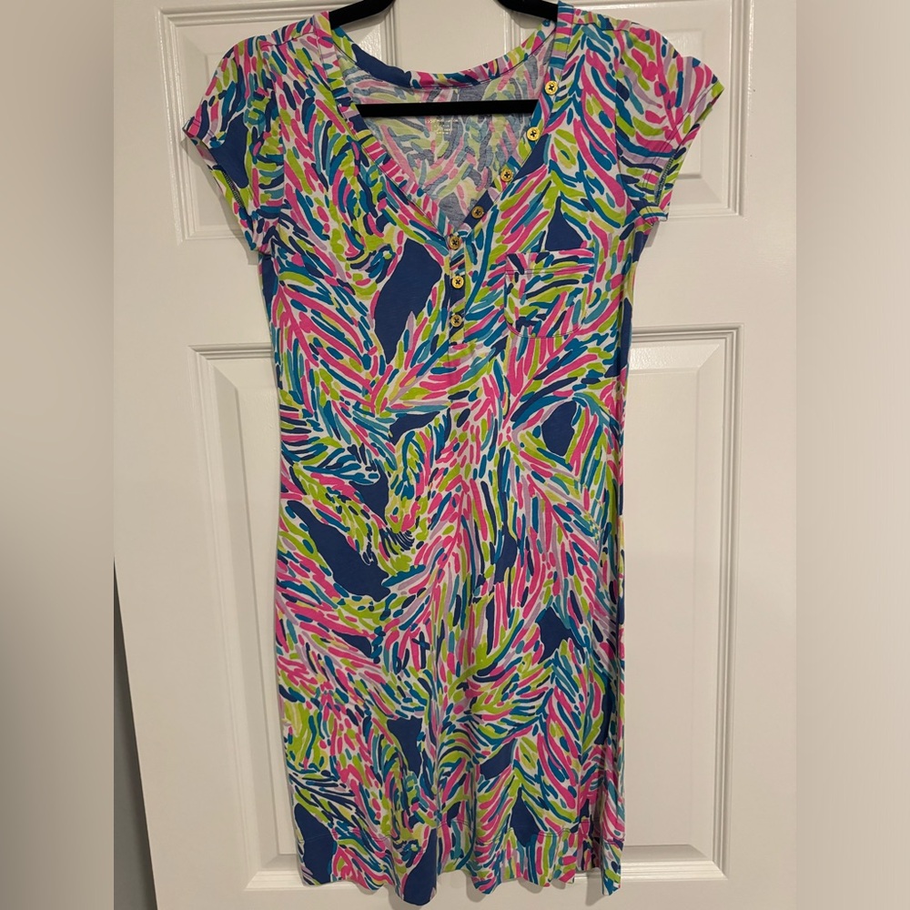 Lilly Pulitzer Palmira Dress Indigo Palm Reader
